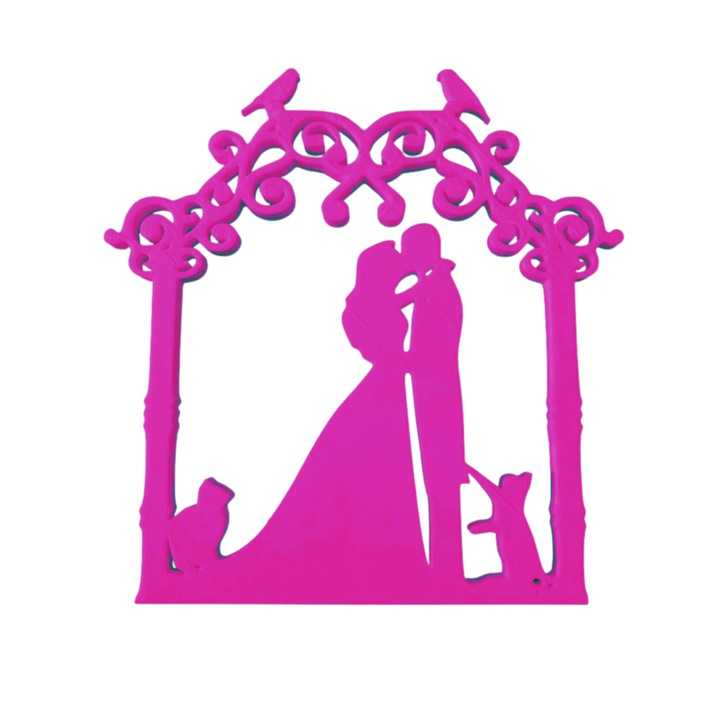 Tortadísz, "MENNYASSZONYSÁG" cicabarátok, 15,5 x 15 cm málna rózsaszín