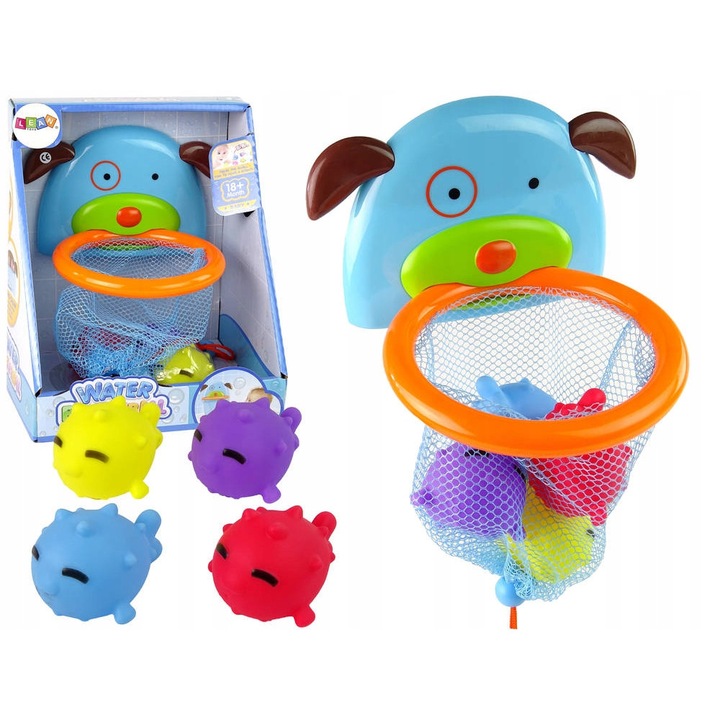Leantoys mini kosárlabda a fürdőszobába, 4 db haltál készlet, 19x14x15cm, tarka