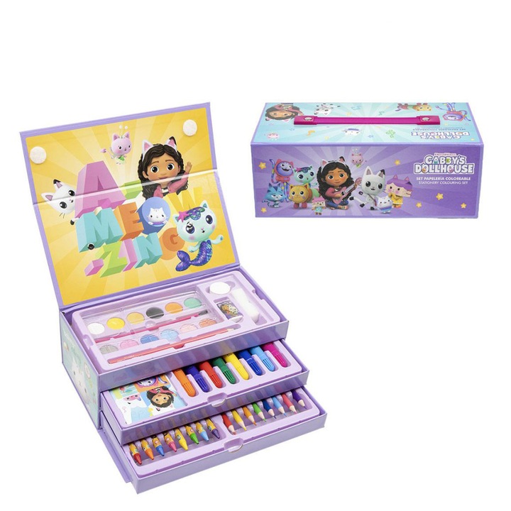 Trusa de colorat valiza Gabby's Dollhouse, 42 piese Mov