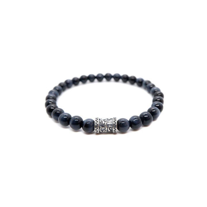 Védő karkötő természetes kék tigrisszemmel és ezüst 925-ös férfi kiegészítővel