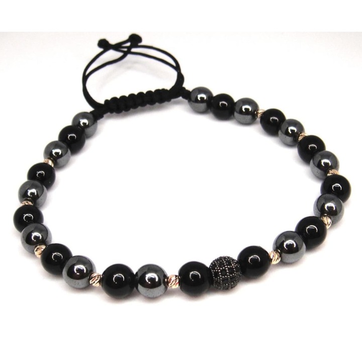 Bratara hematit & onix si 10 bile aur14k