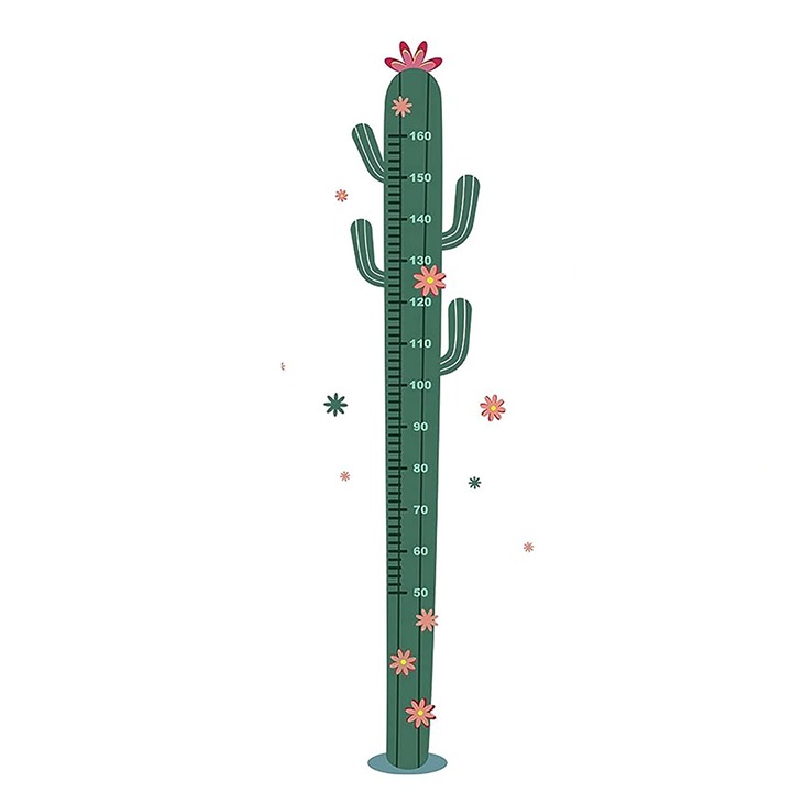 Sticker autocolant metru masurare inaltime copii, BOMSTOM, cactus, rezistent la zgarieturi si apa, detasabil, reutilizabil, 160 cm