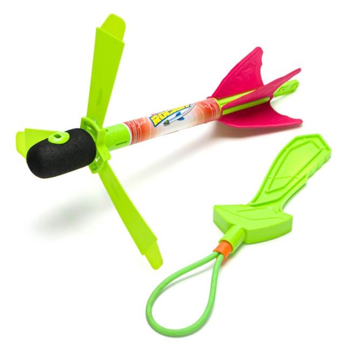 Racheta de Jucarie interactiva cu lansator verde neon, LED, emite lumini si sunete, 27 cm