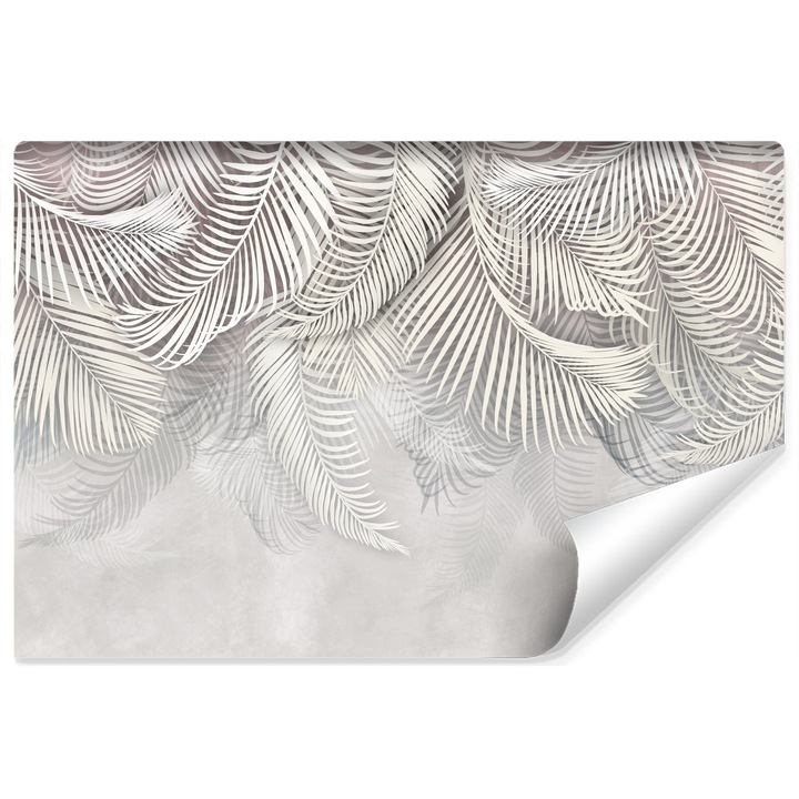 Muralo Fotótapéta Világos Pálma Levelek Szürke Háttér 360cm x 240cm Vlies, 3D hatás, Trópusi növények minta, Fali dekoráció