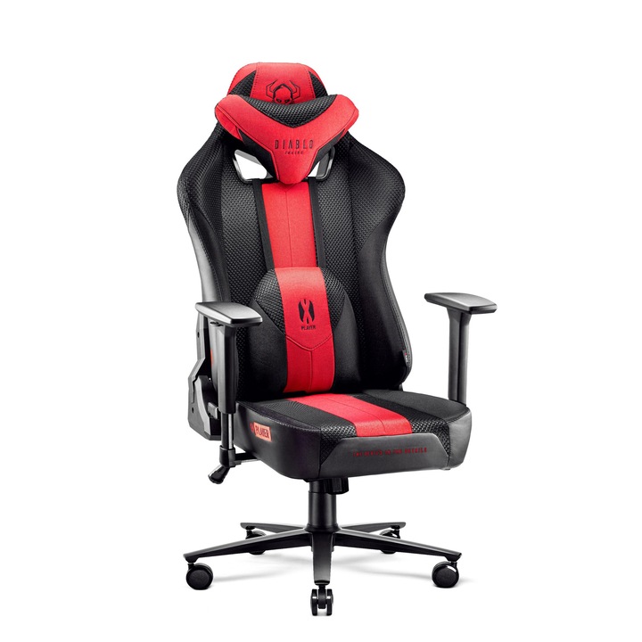 Scaun de gaming, Diablo Chairs, X-Player 2.0, Normal Size, Crimson-Anthracite, 124-133 cm