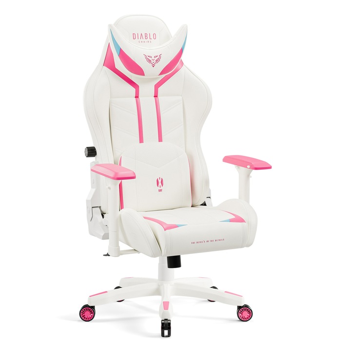Scaun de gaming, Diablo Chairs, X-Ray, Normal Size, Alb-roz, 125-130 cm