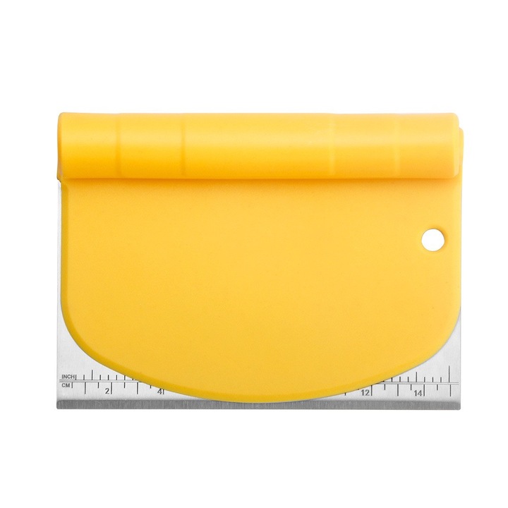 Taietor aluat 15 x 10.5 cm Flippy, 2 in 1, lama otel inoxidabil, maner din ABS, gradat, paleta plastic, galben