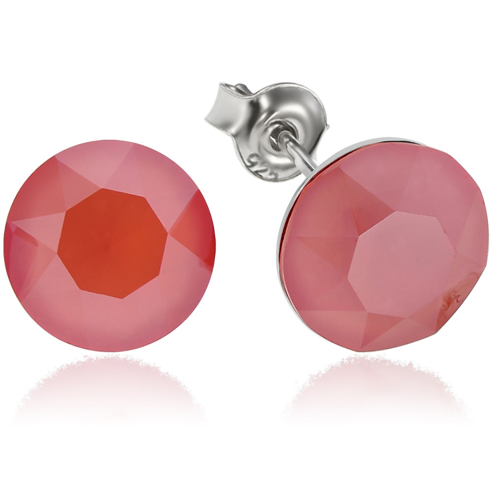 Cercei Argint 925 placat cu rodiu cu cristale Swarovski® Xirius Light Coral 8mm Surub