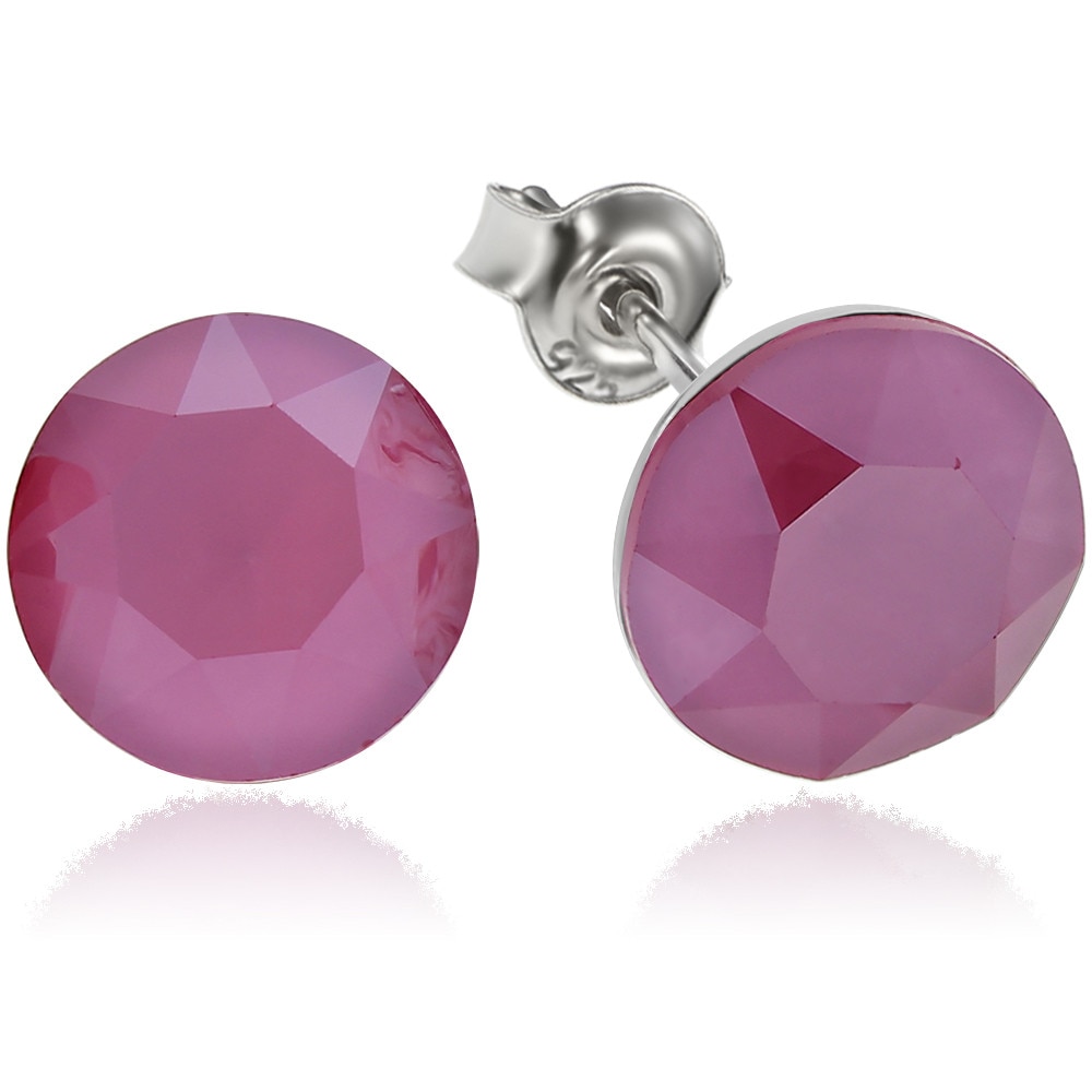 Cercei Argint 925 placat cu rodiu cu cristale Swarovski® Xirius Peony Pink 8mm Surub