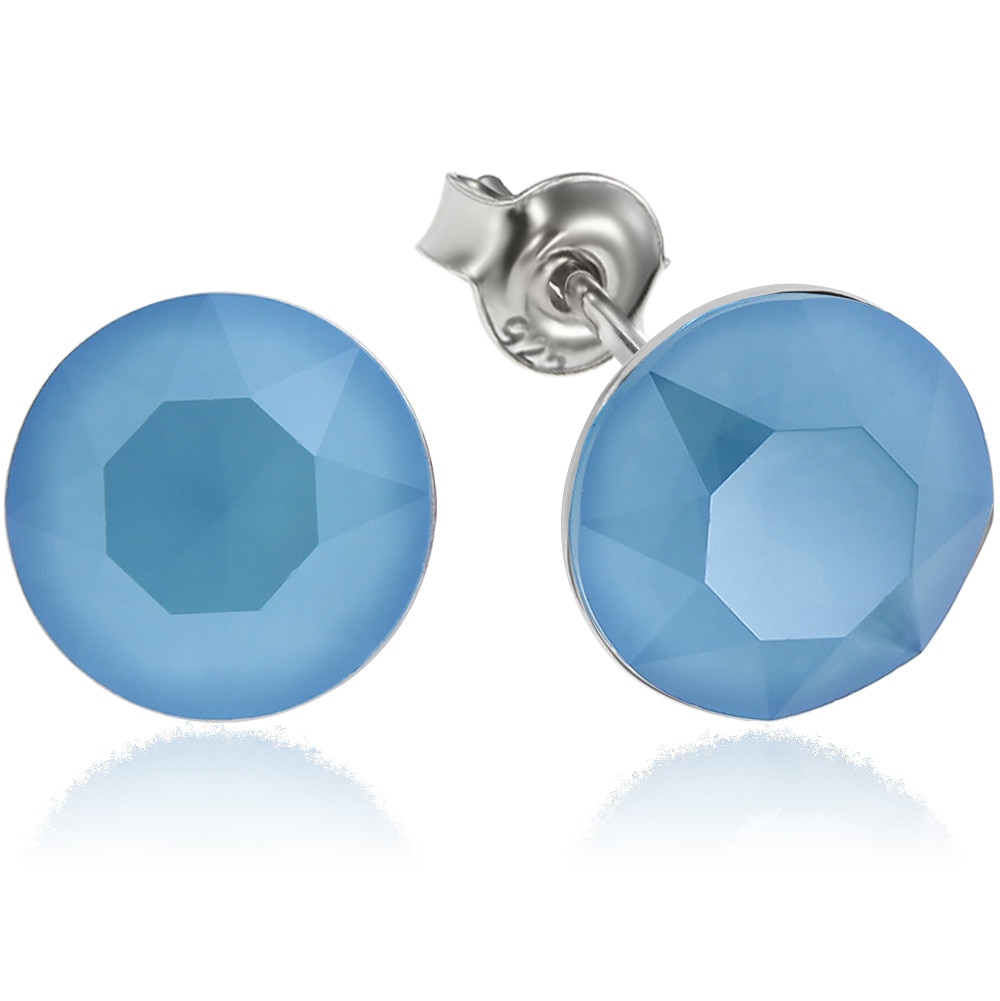 Cercei Argint 925 placat cu rodiu cu cristale Swarovski® Xirius Summer Blue 8mm Surub