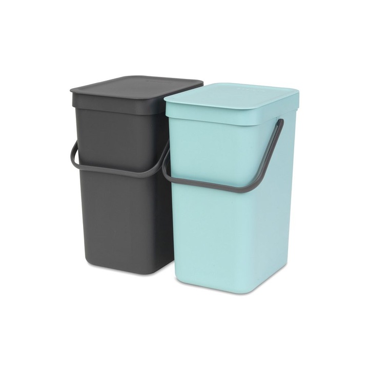 Cos gunoi incorporabil, Brabantia, Built-in 2 x 12 l, Mint / Grey