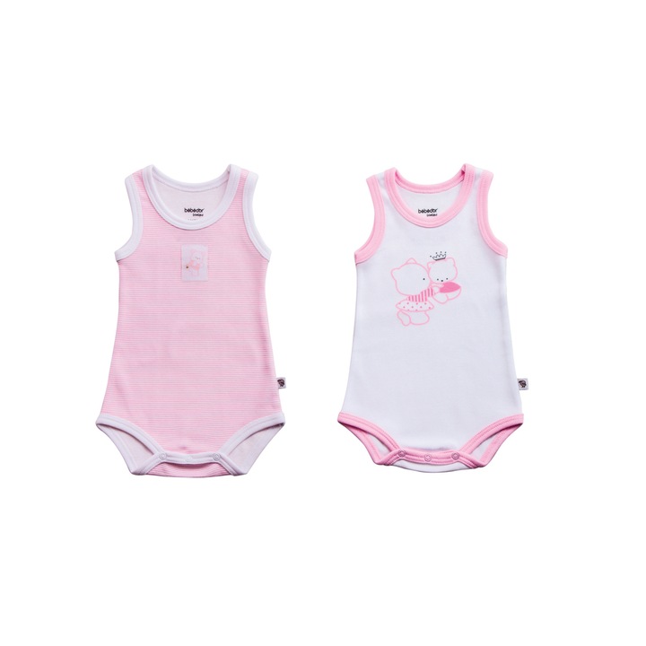Set 2 tricouri fara maneca BEBE D'OR pentru bebelusi, Roz