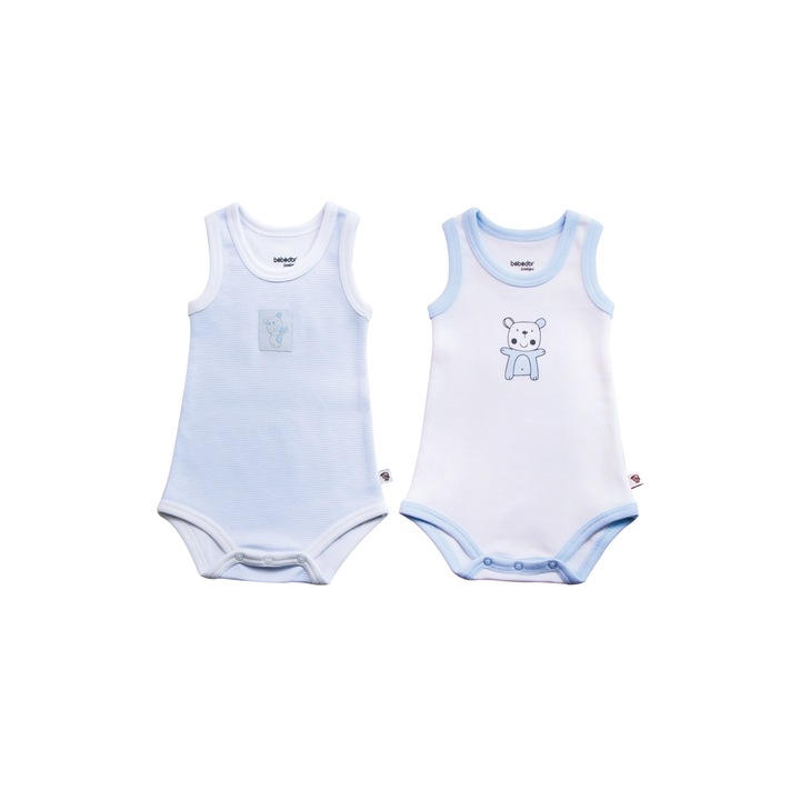 Set 2 tricouri fara maneca BEBE D'OR pentru bebelusi, Albastru, Albastru