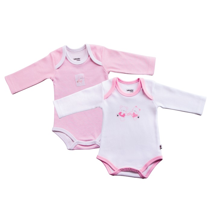 Set 2 tricouri maneca lunga BEBE D'OR pentru bebelusi, Roz
