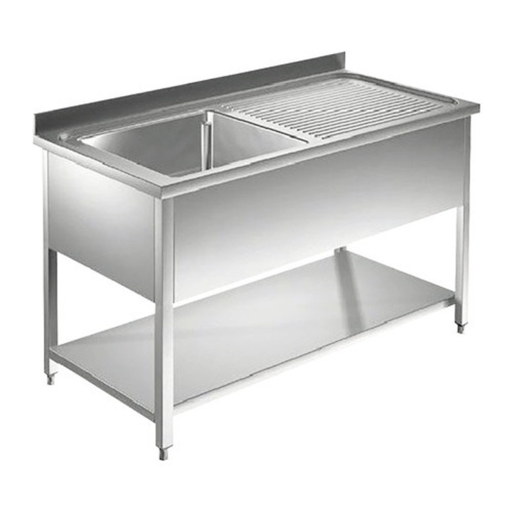 Spalator cu Polita si o Cuva, cu Picurator pe Stanga, 140x70x85 cm, Cuva 50x50x30 cm, Inox