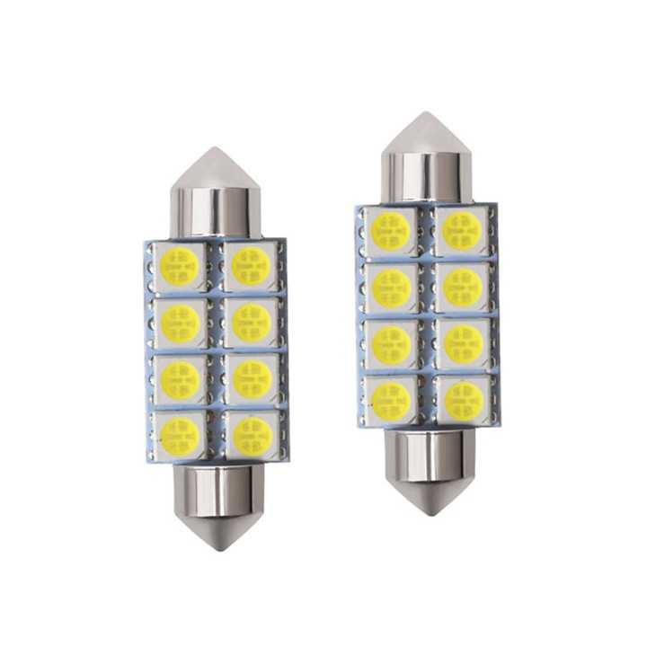 Комплект 2 х Автомобилни крушки 8LED SMD, Canbus, 10W, 6000K, 39mm