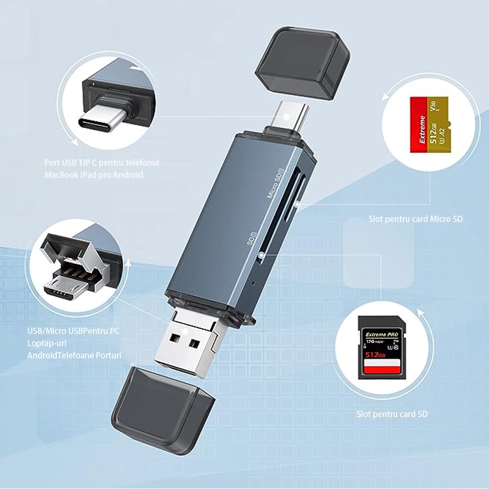 Четец на карти, USB 3.0, сив - eMAG.bg