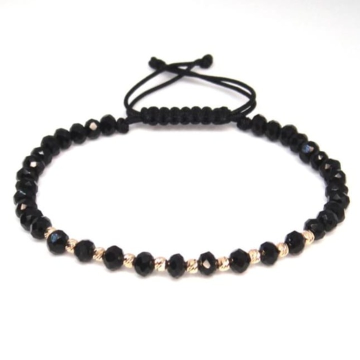 Bratara cu cristale negre si 10 bile aur14k