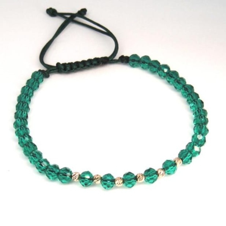 Bratara cristale verzi si 6 bile aur14k