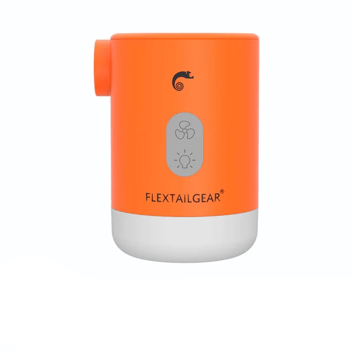 Flextail MAX PUMP 2PRO elektromos légszivattyú, ultrakönnyű, 4 az 1-ben matracok felfújásához/leeresztéséhez, IP55 vízállóság, többfunkciós, hordozható, USB töltés, LED zseblámpa, 3600 mAh akkumulátor, 160 gramm, narancs