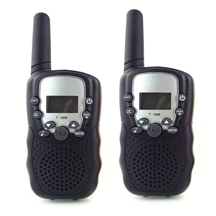 Statie radio portabila T-388 walkie-talkie pentru copii, set cu 2 buc, 8 canale, distanta de operare 3km, Black