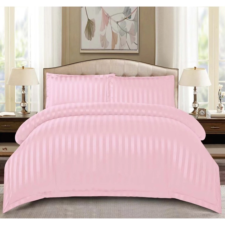Ágynemű 2 fő részére, rugós, Deluxe, 100% pamut, 4 db, lepedő gumival, 180 x 200 cm, rózsaszín