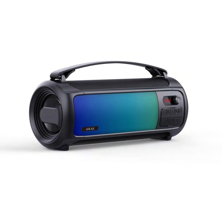 Boxa portabila Akai ABTS-35, RGB, Bluetooth, FM Radio, 10 W, Negru