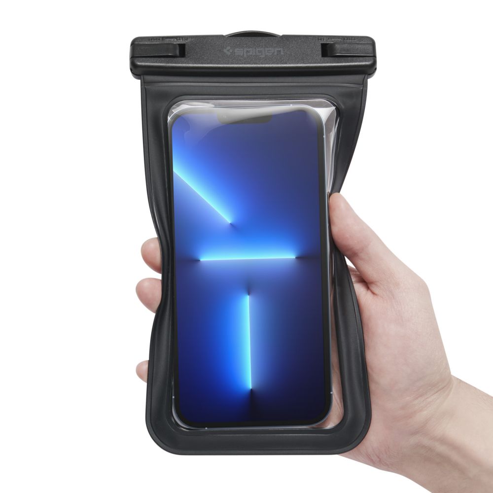 Etui wodoszczelne Spigen A601, negru, pentru smartphone-uri pana la 6,9", cu snur reglabil