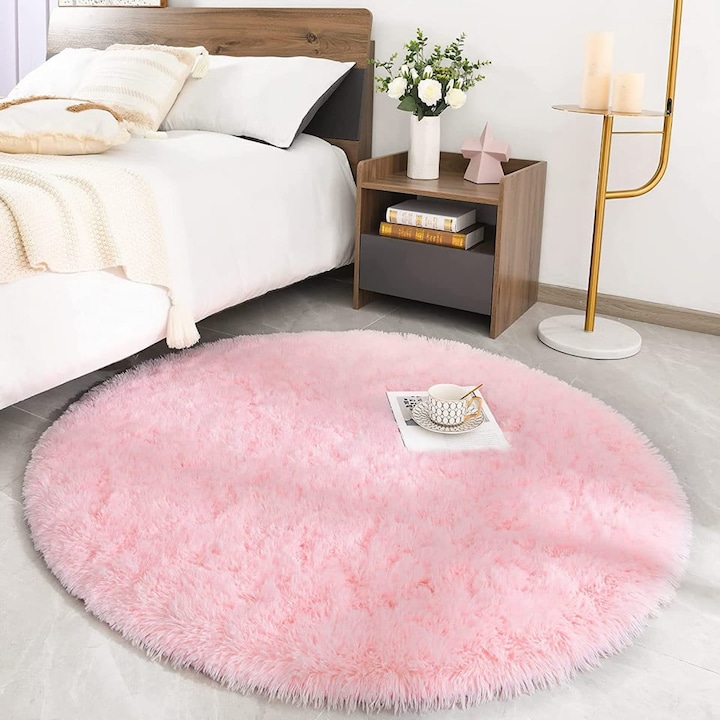 Karll Rohatim kerek szőrme szőnyeg, poliészter, rózsaszín, 120 cm