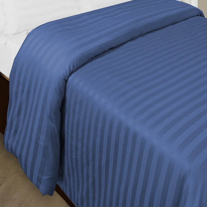 Cearsaf de pilota pat dublu Damasc Policoton dunga 1 cm, 160 x 220 cm, Albastru