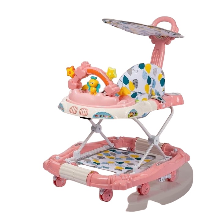 Проходилка Mixbo с Играчка и Дръжка за Бутане, Сгъваема, Розова