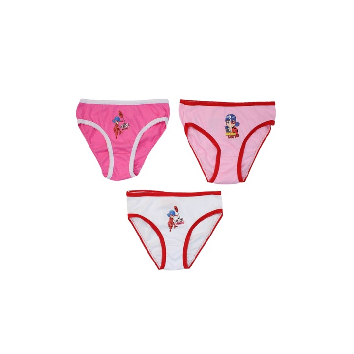 3 db-os bugyi lányoknak, 100% pamut, többszínű, Miraculous, LadyBug, Többszínű