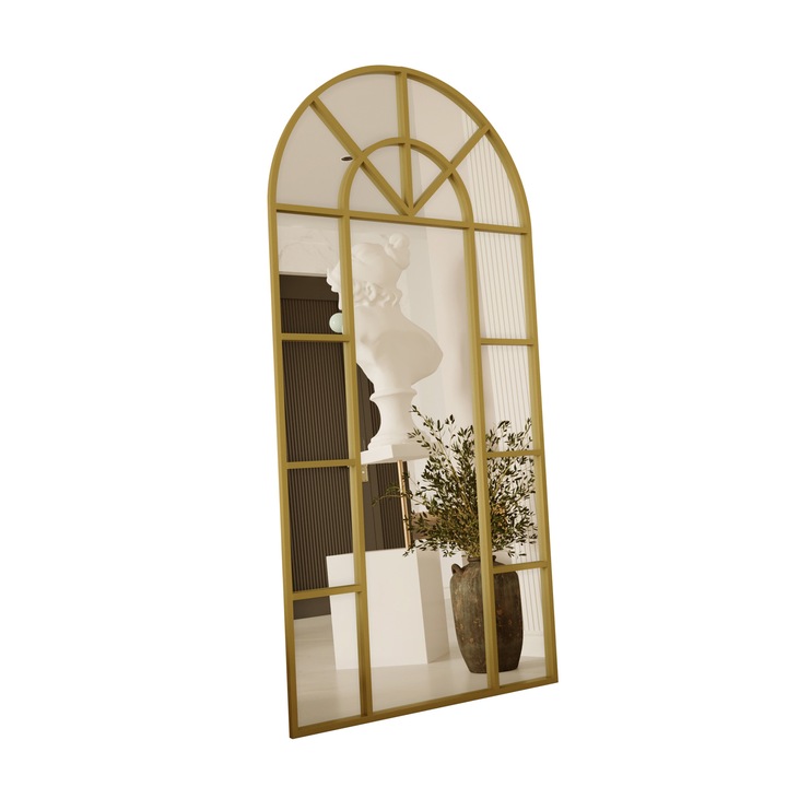 Oglinda tip fereastra, Marsah Home, 160x80 cm, rama metalica auriu