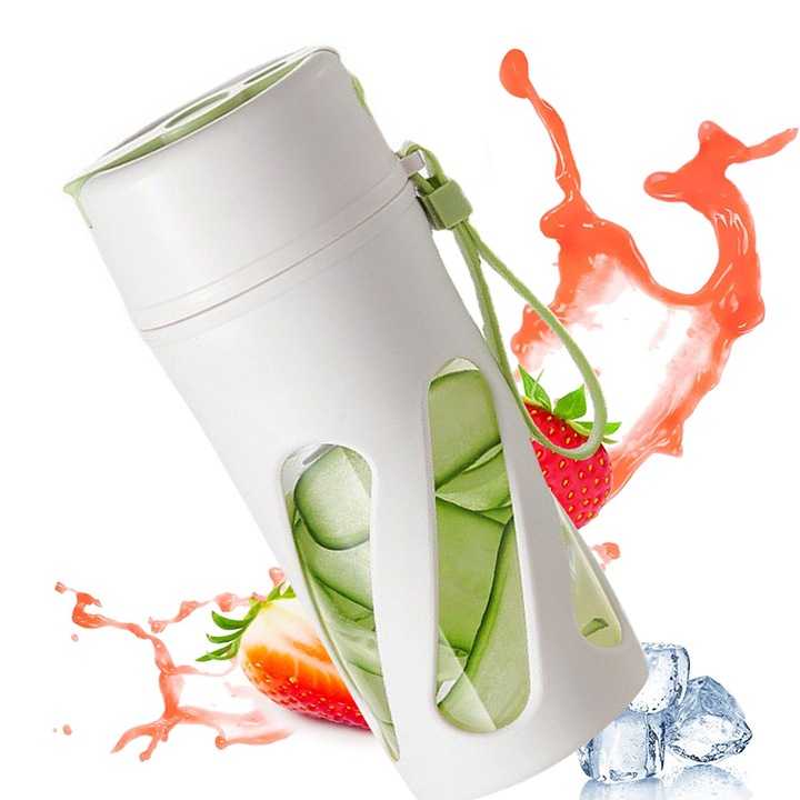 Blender Portabil QttvbTna, 40W, 400ml, Reincarcabil USB, 90x85x200mm