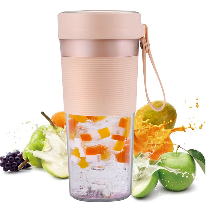 Blender Portabil QttvbTna, 20oz, 4 lame din otel inoxidabil, 40W, 36V, 85x85x195mm, Plastic BPA-free