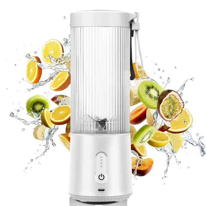 Storcator portabil QttvbTna, 6 lame, incarcare USB, 150W, inox/plastic, 450ml