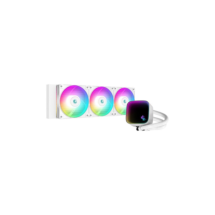 Processzor hűtő, DeepCool "LS720 SE WH" skt. Univerzális folyadékhűtés, 3x szellőző. 120 mm, 2250 ford./perc, fehér, RGB