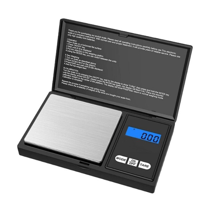 GREATON mini mérleg ékszerek, gyógyszerek, élelmiszerek, különféle apró tárgyak mérésére, maximális kapacitás 500 g, pontosság 0,01 g, digitális, hordozható, fekete