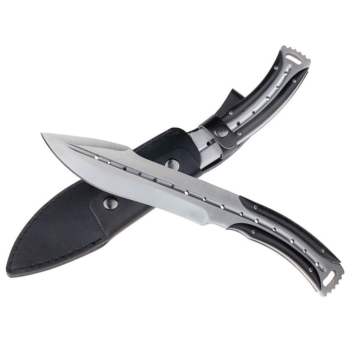 Cutit de vanatoare Depox, Comando Friend, 33 cm, otel inoxidabil, argintiu, teaca piele inclusa