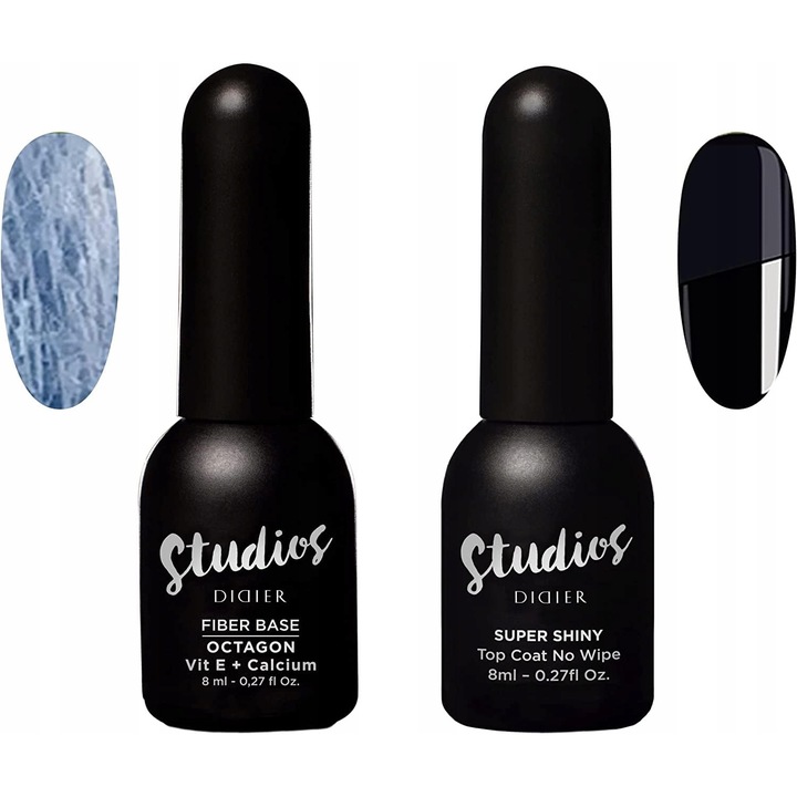 Комплект основа Fiber , 8 ml + горно покритие без избърсване, супер гланц, 8 ml, Didier Lab