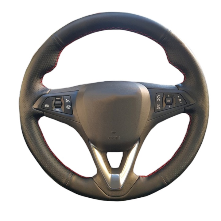 Husa volan piele, dedicata Opel Astra K, cusuta manual, culoare cusatura gri