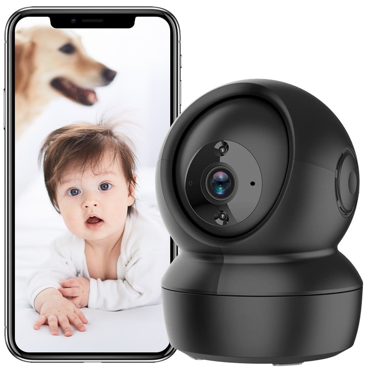 Camera de supraveghere interior IP Smarty® C6N Pro-Baby Monitor, Smart IR, Audio Bidirectional, WiFi, Pan/Tilt, mSD, vedere nocturna, compatibilitate Alexa, Negru