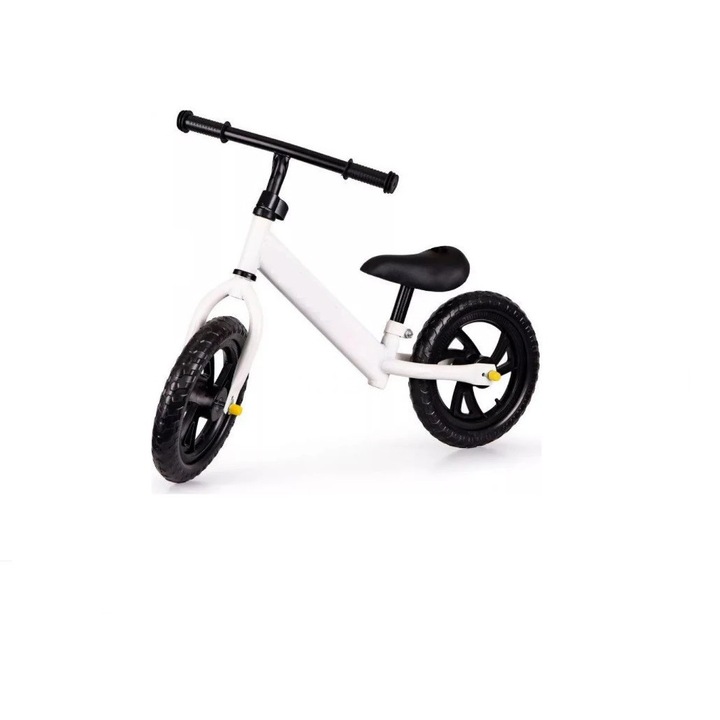 Bicicleta Mixbo Fara Pedale 2 Roti cu Spuma, Otel Carbon si Plastic, cu Manere si Scaun Moale Alb/Negru