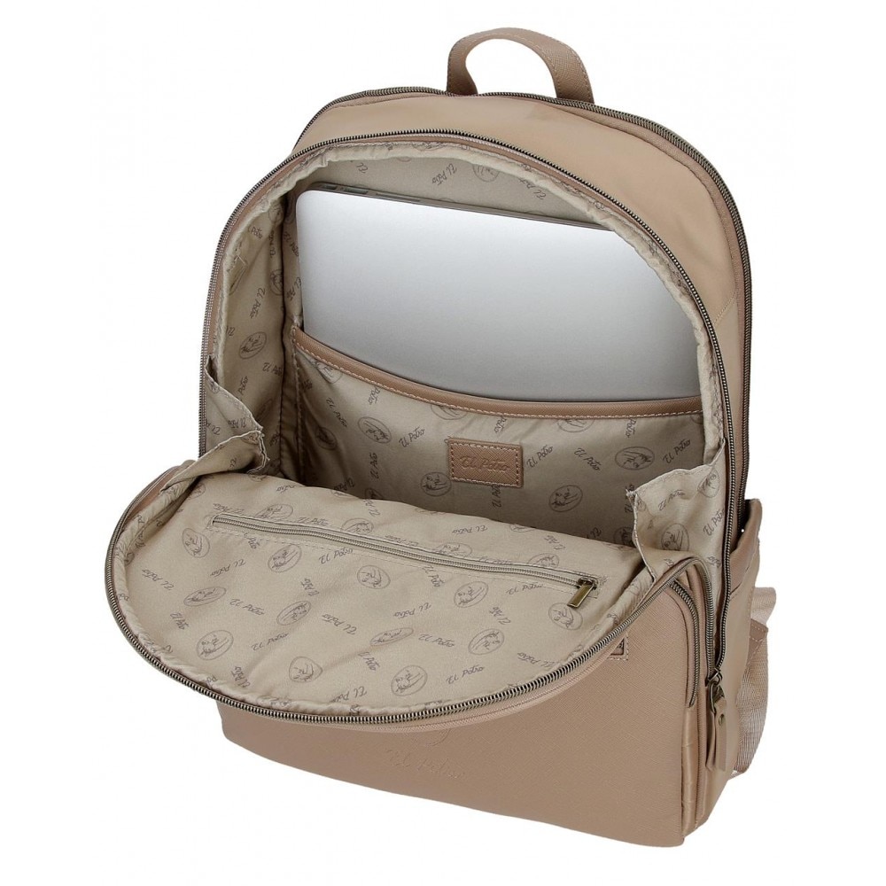 Rucsac dama casual, El Potro Lana, 2 compartimente, buzunar laptop, bej, 30x40x11 cm