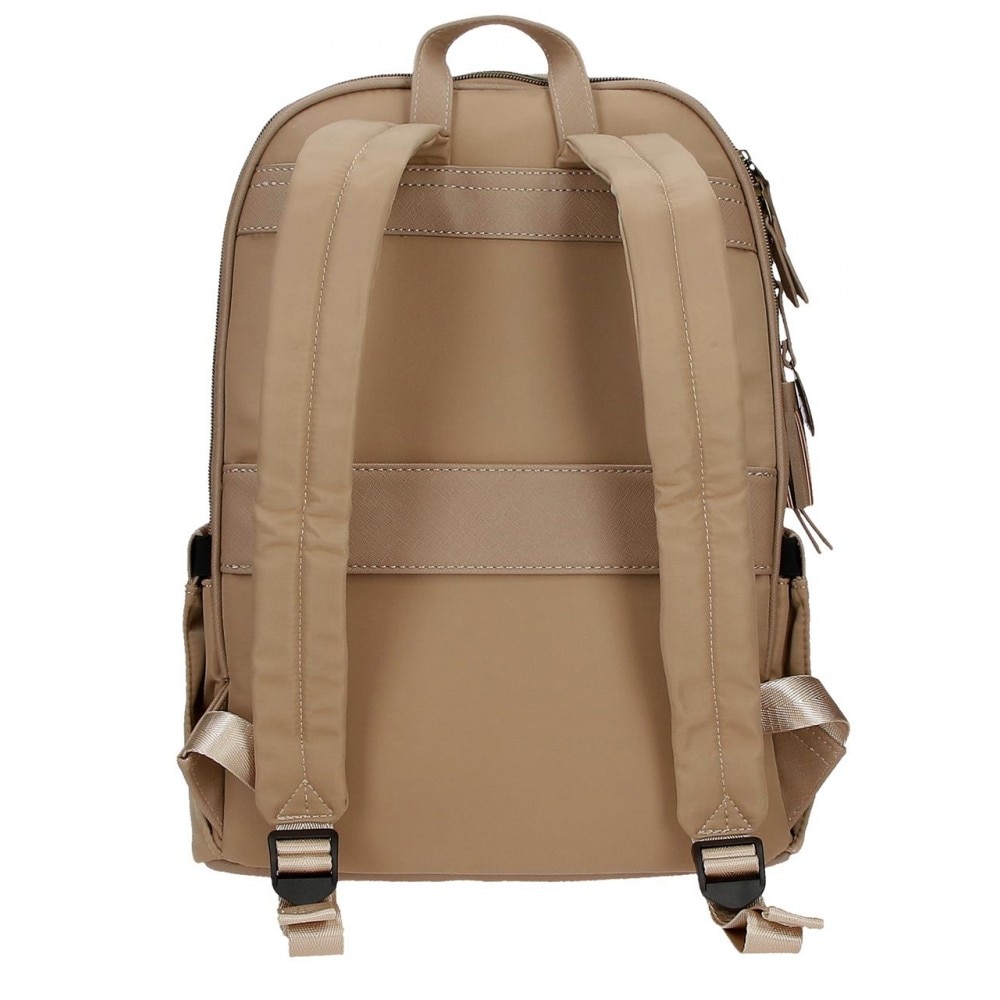 Rucsac dama casual, El Potro Lana, 2 compartimente, buzunar laptop, bej, 30x40x11 cm