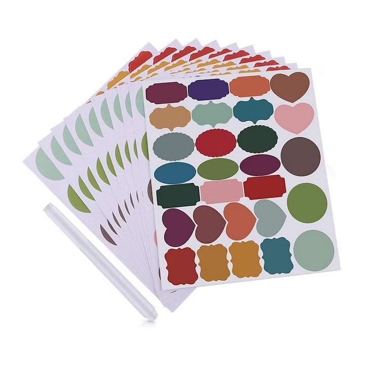 Комплект от 84 разноцветни самозалепващи етикета + бял маркер за буркани и гювечи от стъкло, метал или пластмаса DAVIDAMI CONCEPT®