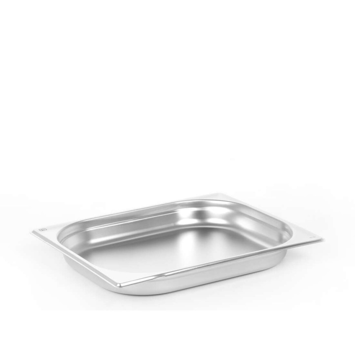 Tava gastronorm Prestona, GN 1/2, 325x265x40 mm 2,3 l, pentru depozitarea alimentelor, ideal pentru catering si restaurante stivuibila, compatibila cuptor si frigider, interval de temperatura de la -40 °C la 300 °C, inox