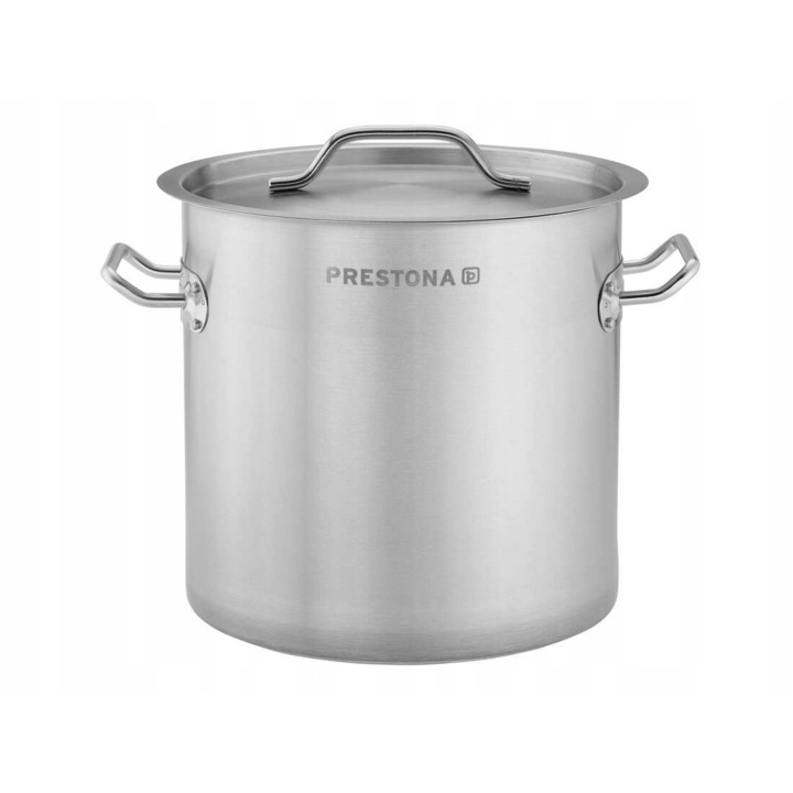 Oala inalta cu capac, inductie, PRESTONA, 25 cm, 12 l, otel inoxidabil, fund tip sandwich, manere care stau racite, rezistenta la caldura, aragaz, aragaz electric, otel inoxidabil