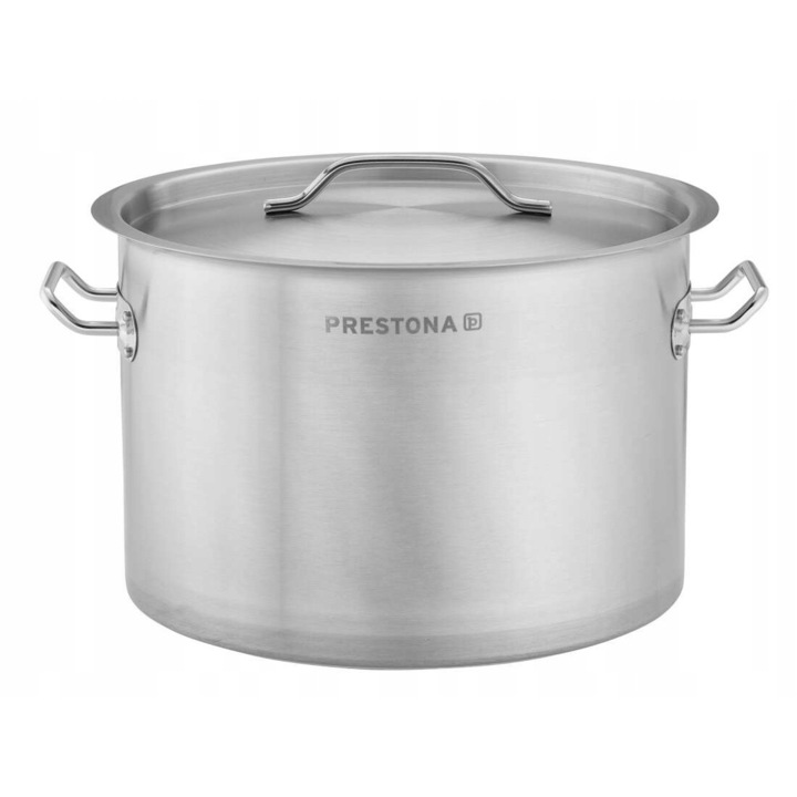 Oala medie cu capac, inductie, PRESTONA, 30 cm, 14 l, otel inoxidabil, fund tip sandwich, manere care stau racite, rezistenta la caldura, aragaz, aragaz electric, otel inoxidabil