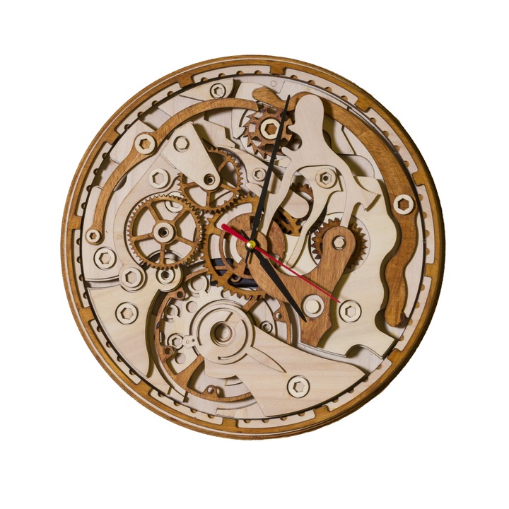 Ceas de perete steampunk din lemn 28x28 cm